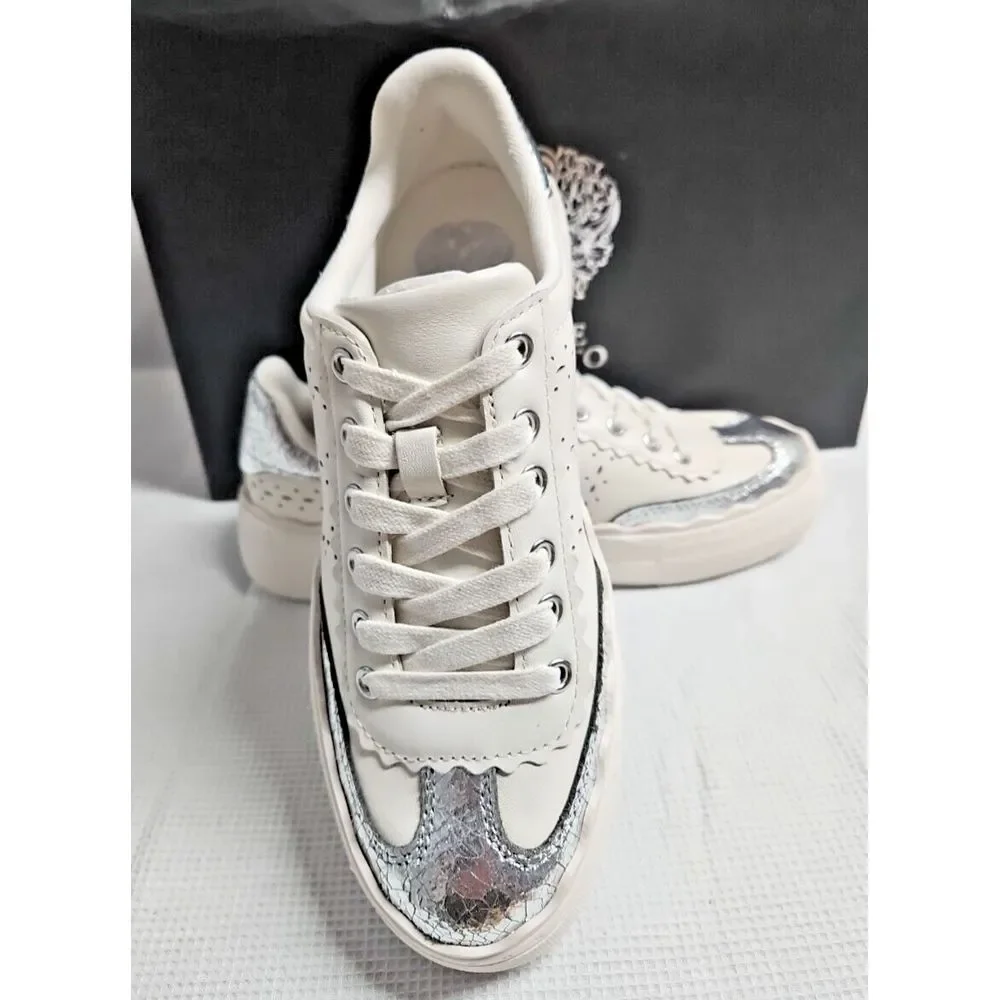 Vince Camuto JENLIE Sneaker laced up Coconut Cream+ Silver woman Sz‎  36/5.5M